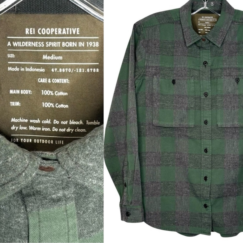 REI Coop plaid Flannel long sleeve Shirt medium hiking gorpcore organic cotton